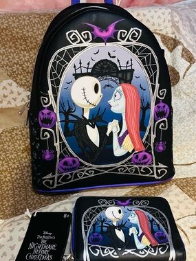 Disney Loungefly Black & Purple Jack Skellington Crossbody Bag and Wallet Set